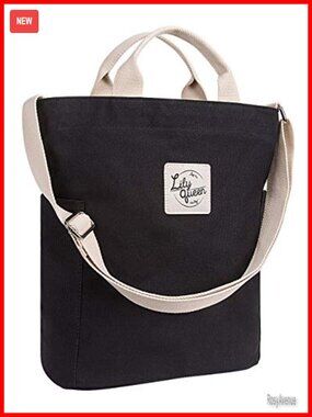 Canvas Tote Bag Zipper Crossbody Shoulder Work Bag Adjustable Strap